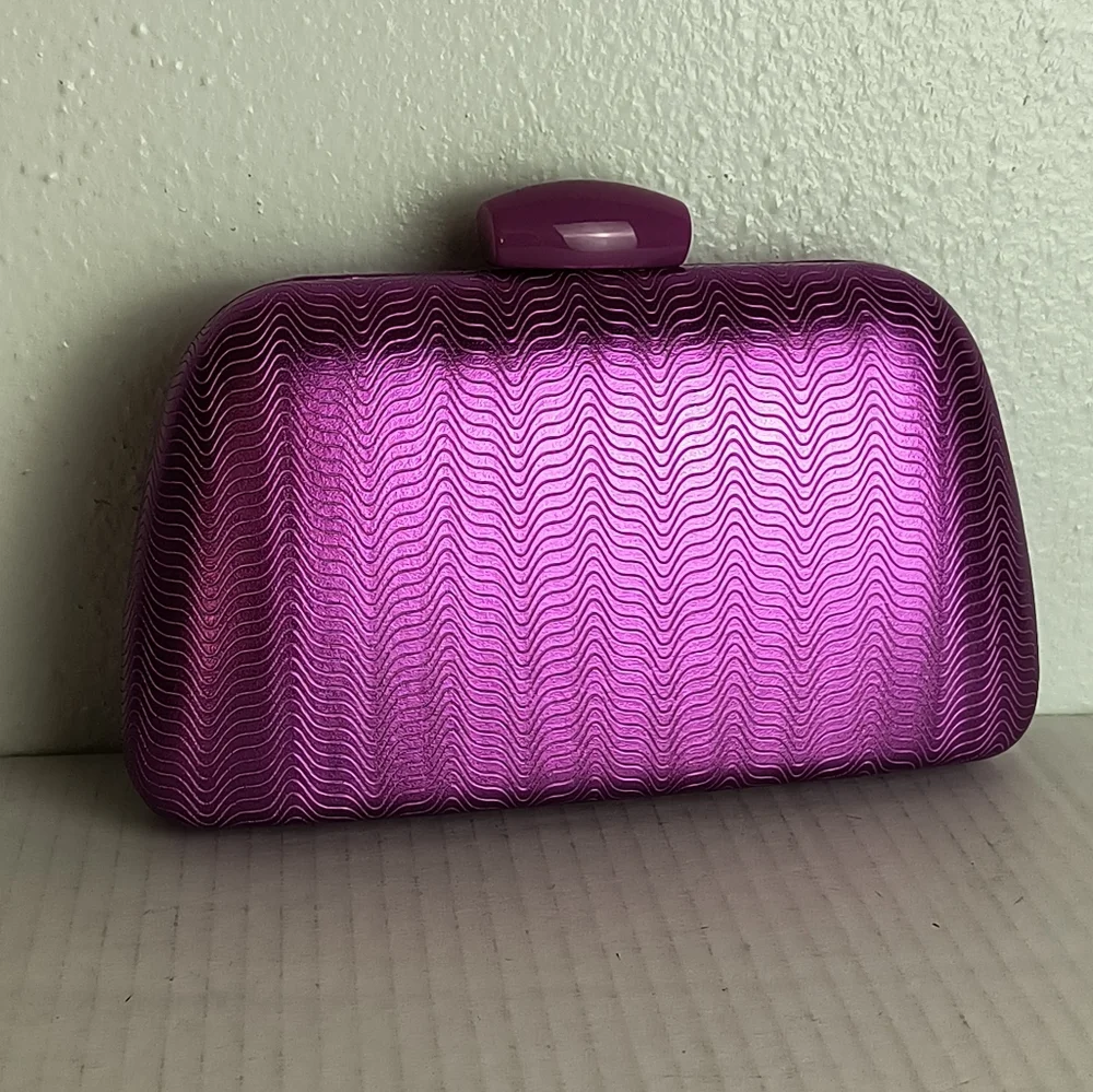 Exquisite Abstract Wave Pattern Evening Clutch Bag Purple Metal Strap